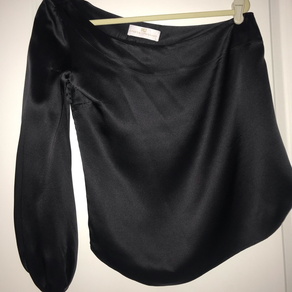 Amanda Uprichard Black Silk One shoulder Blouse, P